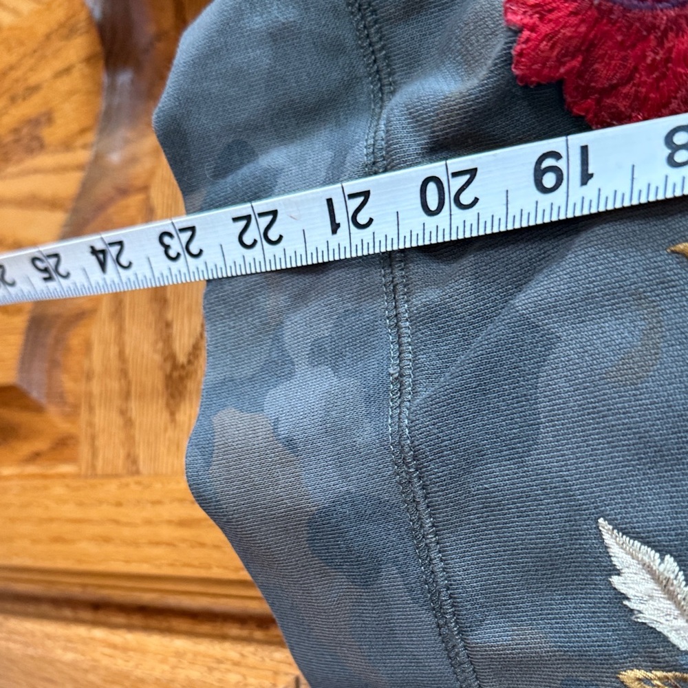 DRIFTWOOD Floral Embroidered Sweatshirt - Green Camo with Red and Pink Florals - Picture 6 of 9
